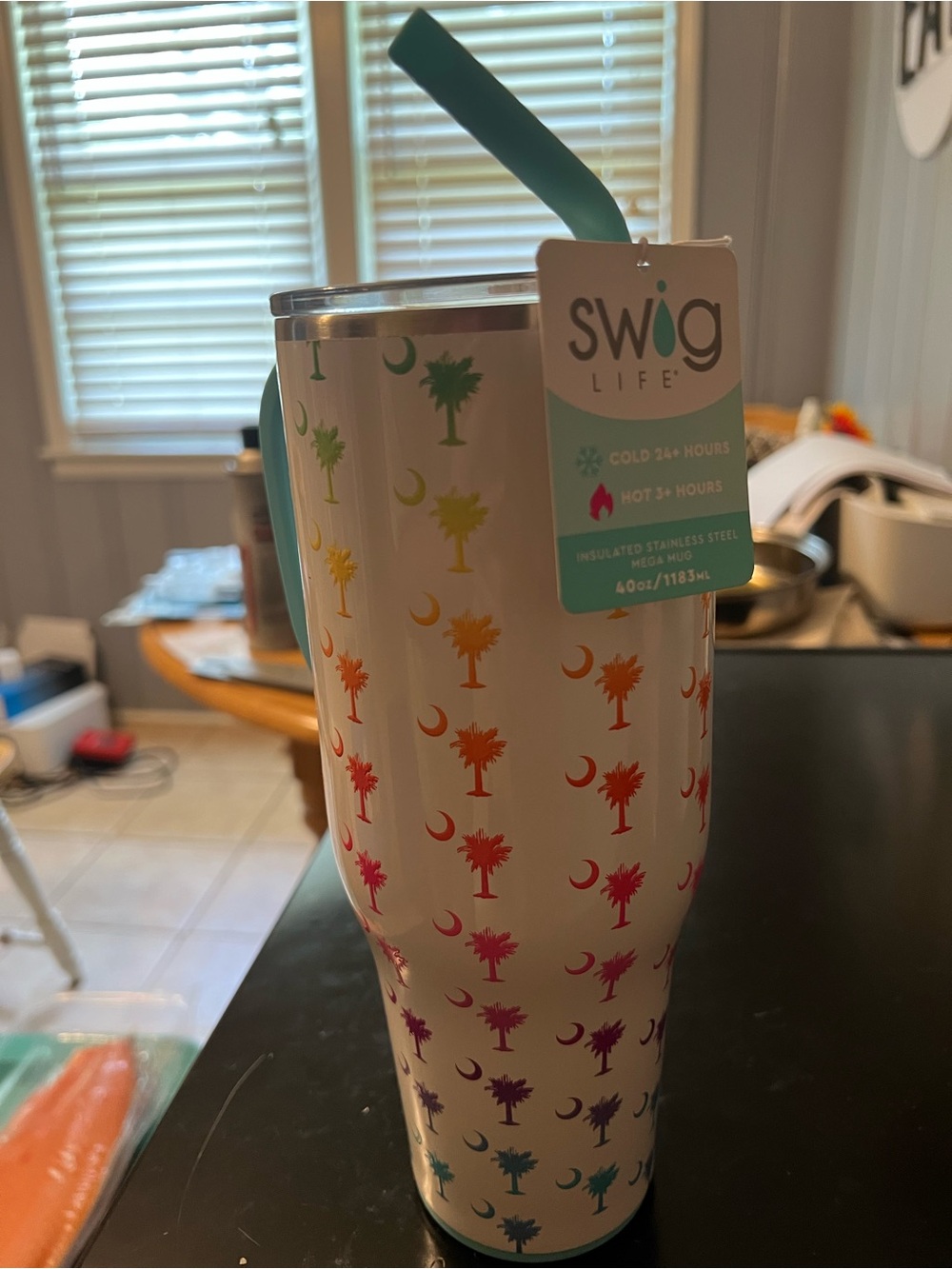 Swig Life Rainbow Palm Tree Stainless Tumbler - White